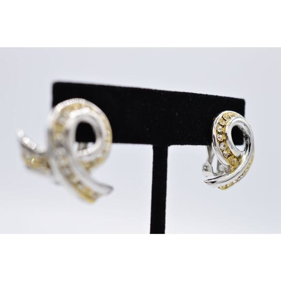Vintage Clip Earrings Rhinestone Crystal Silve Tone Shiny Sparkling 1980s BinAF - Picture 5 of 12